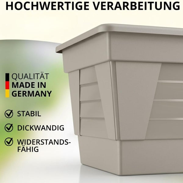Hochwertiger, stabiler und dickwandiger Pflanzkübel mit dem Siegel Made in Germany.
