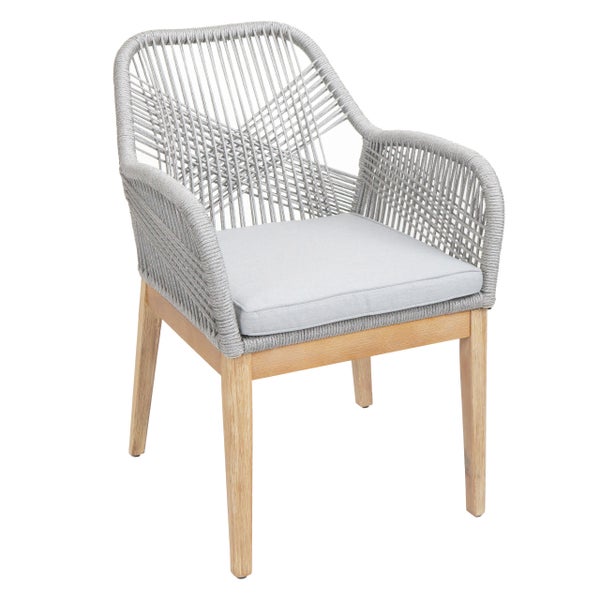 Gartensessel mit Armlehne, Kordelbespannung und Sitzkissen