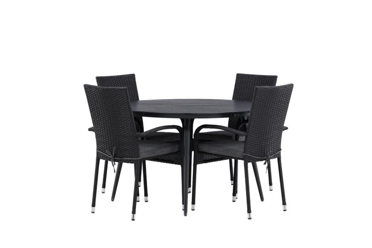Break Gartenset Tisch 120x120cm, 4 Stühle Anna, schwarz,schwarz. 120 X 74 X 120 cm