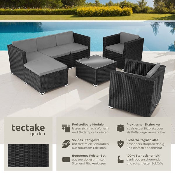 Rattan Lounge tectake Lignano variabel aufstellbar für 5 bis 6 Personen schwarz