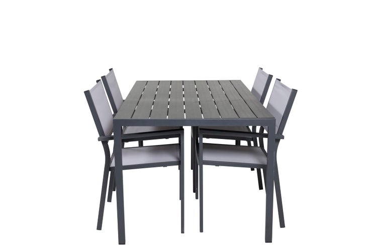 Break Gartenset Tisch 150x90cm, 4 Stühle Copacabana, schwarz,grau. 150 X 74 X 90 cm