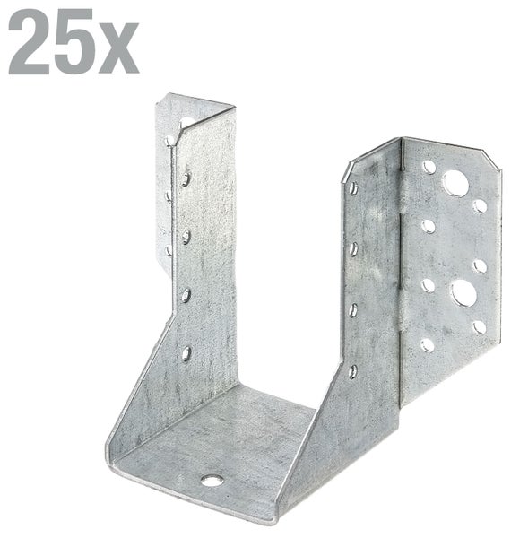 25 Stück Balkenschuh aus verzinktem Stahl zur stabilen Befestigung von Holzbalken.