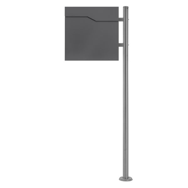 ECD Germany Standbriefkasten mit Zeitungsfach, Design Briefkasten mit Pfosten, Briefkastenanlage, Briefkastenständer Silber metallic 120 cm Edelstahl, Postkasten Anthrazit Edelstahl pulverbechichtet