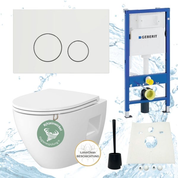 Komplettes Hänge WC Set mit Betätigungsplatte, Spülkasten und Zubehör