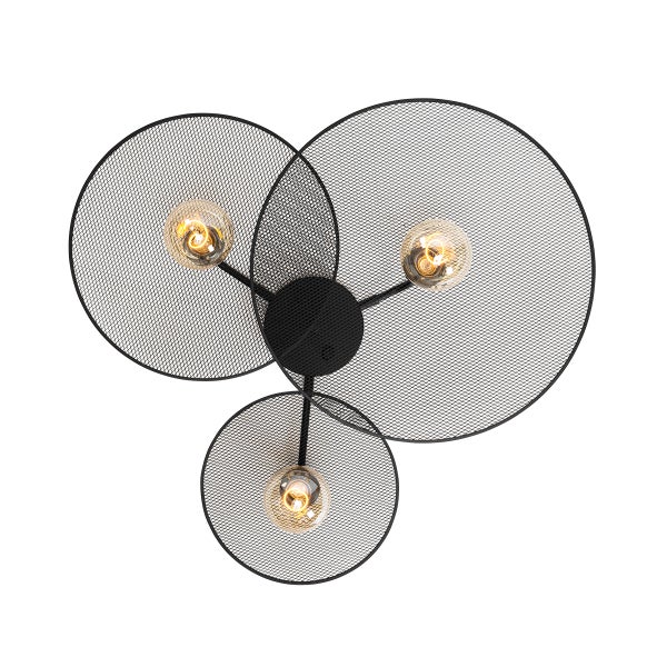 Deckenleuchte mit drei Leuchten und runden Lampenschirmen aus Metallgeflecht