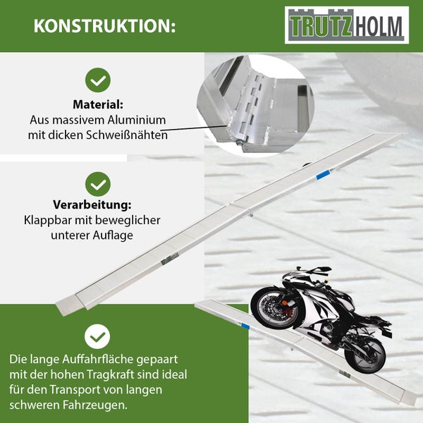 TRUTZHOLM 2 x Alu Auffahrrampe klappbar 307 cm extra lang 900 kg geriffelt Motorradrampen