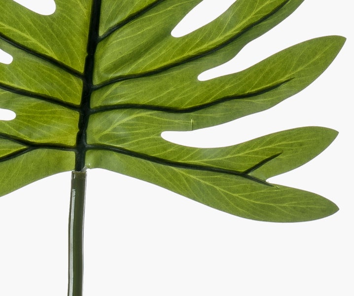 Künstliche Geigenfeige Ficus lyrata mit großen grünen Blättern und strukturiertem Stamm.