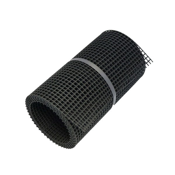 Rolle aus schwarzem Kunststoffgitter, geeignet für Garten- oder Schutzzäune.