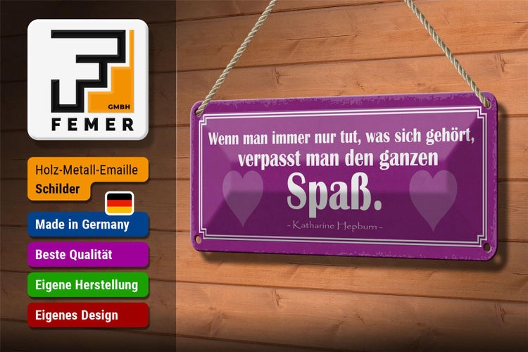 Blechschild Spruch 27x10cm tun was sich gehört kein Spaß Dekoration