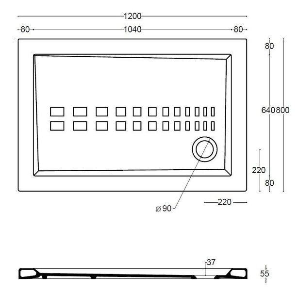 Rechteckige Keramik-Duschwanne 120x80 h 5,5 bodengleich | Linie