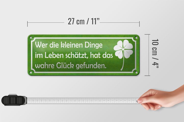 Blechschild Spruch 27x10cm wer kleine Dinge schätzt Glück Dekoration