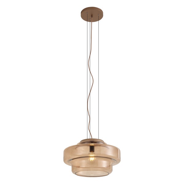Moderne Hängeleuchte mit einem stufigen Glasschirm und einer zentralen Lichtquelle für eine stilvolle Innenbeleuchtung.