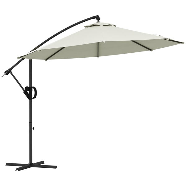 Outsunny Ampelschirm mit Kreuzfuß, mit Kurbel, Neigung und 8 Rippen, für Außenpool, Garten, Balkon,  Ø293 cm, Metall, Polyester, Crème