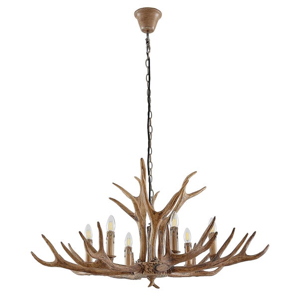 Deckenleuchte mit Geweihoptik und Kerzenleuchtmitteln für stimmungsvolle Beleuchtung