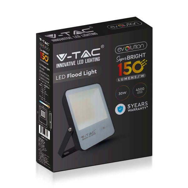 V-TAC VT-4931 - LED-Flutlicht - 150lm/w - IP65 - Schwarz - 30 Watt - 4500 Lumen - 3000K - 5