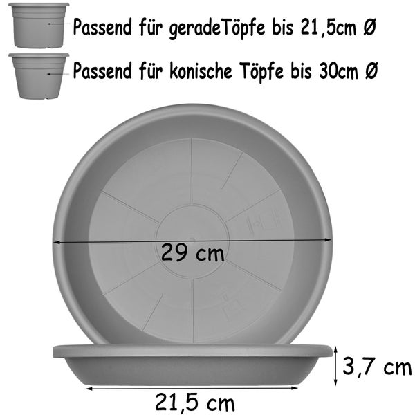9x Blumentopf Untersetzer Ø 29 cm Farbe Anthrazit Kunststoff Blumenuntersetzer Blumentopfuntersetzer passend zu Ø 30 cm Blumentöpfen
