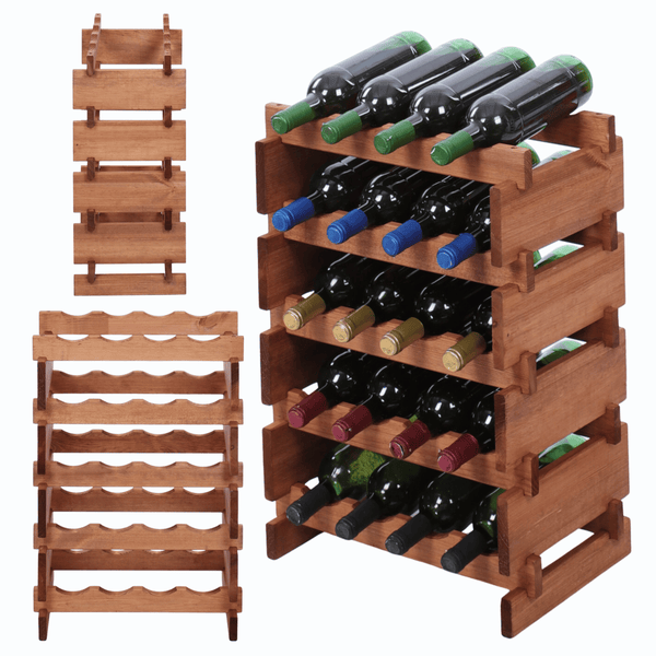 Weinregal VINOTECA FLEX PRO HxBxT 65x46x28cm 20 Flaschen auf 5 Ebenen Massives Kiefernholz Braun geölt