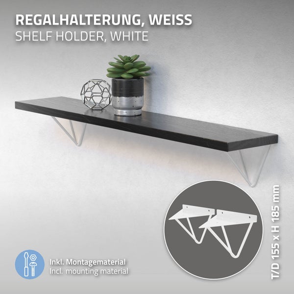 ML-Design 4 Stück Regalhalterung 160 mm, Weiß, aus Metall, Dreieckige Regalhalterungen, Schwebe Regalwinkel, Haarnadel Wandhalterung, Prisma Regalträger für Wandmontage, Hairpin Wandregal Wandkonsole