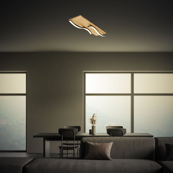 Deckenlampe Wellenförmige Deckenleuchte Schlafzimmer Wohnzimmer Warmweiß Holz