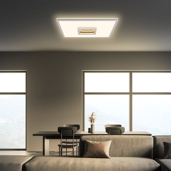 Briloner Toro LED Deckenlampe, Tunneleffekt, 3 Stufen Schaltung, Indirektes Licht, Speicherfunktion, Chrom-Matt, 42 x 42 x 4 cm