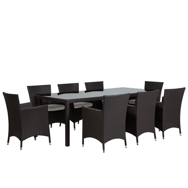 Gartenmöbel Set 8-Sitzer ITALY inkl. Kissen Polyrattan Braun