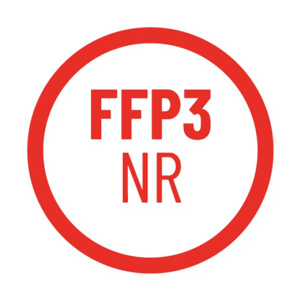 Atemschutzmaske der Schutzklasse FFP3, nicht wiederverwendbar gekennzeichnet durch das Kürzel NR.