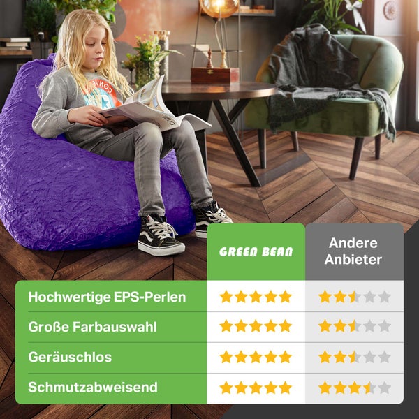 Green Bean Plüsch Sitzsack 45x45x60cm - Indoor Sitzkissen mit 120L EPS Perlen Füllung Kuschelig Waschbar - Bean Bag Bodenkissen Lounge Chair Sitzhocker - Lila