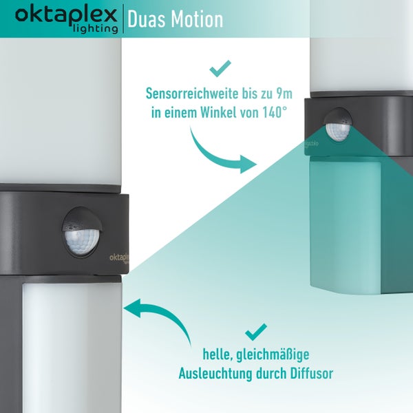 Außenlampe mit Bewegungsmelder 20W 1800lm 3000K Warmweiß IP65 drehbare Leuchte Anthrazit Wandleuchte Duas Motion