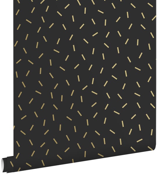 ESTAhome Tapete grafisches Motiv Schwarz und Gold - 53 cm x 10.05 m - 139128