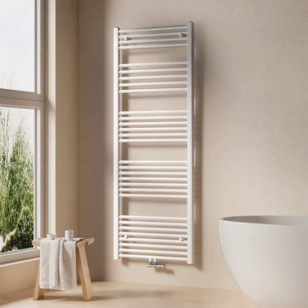 EMKE Badheizkörper Handtuchheizkörper 160x60 cm, Wasserbetrieb mit Mittelanschluss, 761W Heizleistung, Rundrohr-Design, Weiß, für Badezimmer
