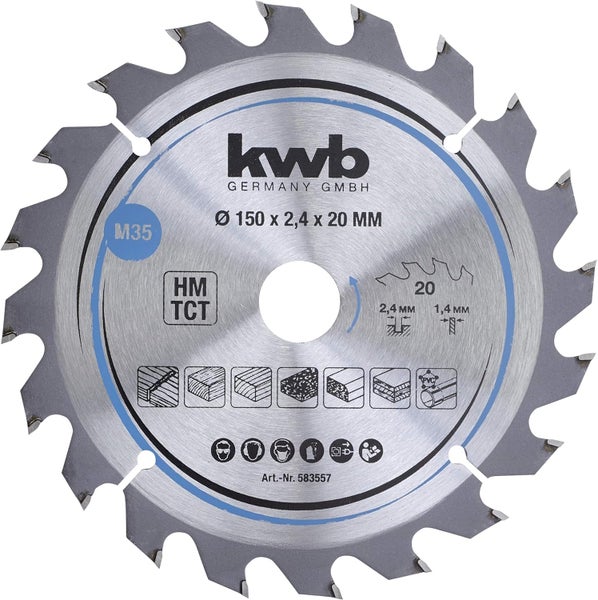 kwb Kreissägeblatt 150 x 20 mm, schneller Schnitt, Sägeblatt geeignet für Weich- und Hartholz, Tischlerplatten und Spanplatten