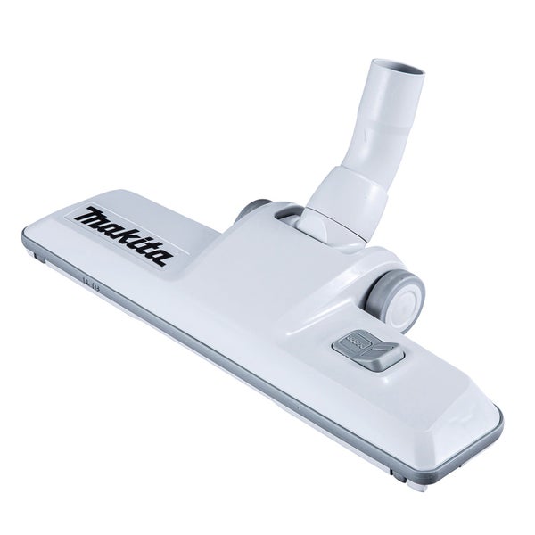 Weiße Makita Staubsauger-Bodendüse aus Kunststoff mit Rollen und Umschalter für Hartböden und Teppiche.