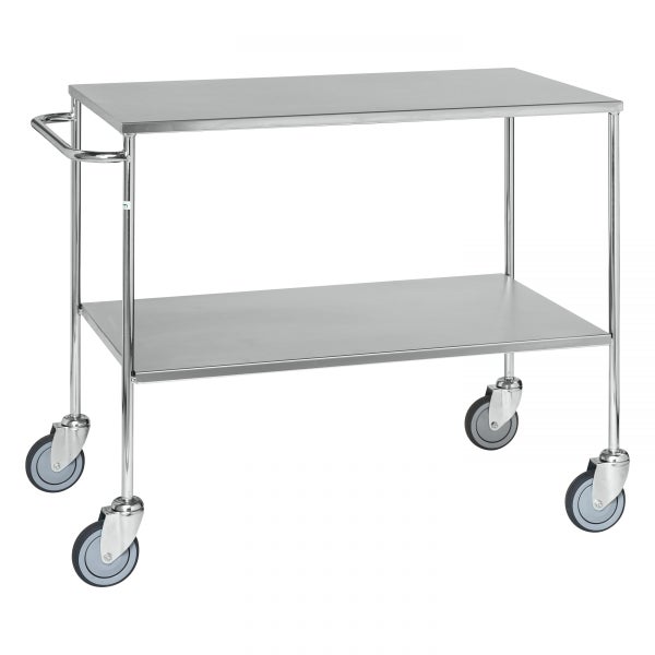 Edelstahl Servierwagen mit zwei Ablagen und Rollen