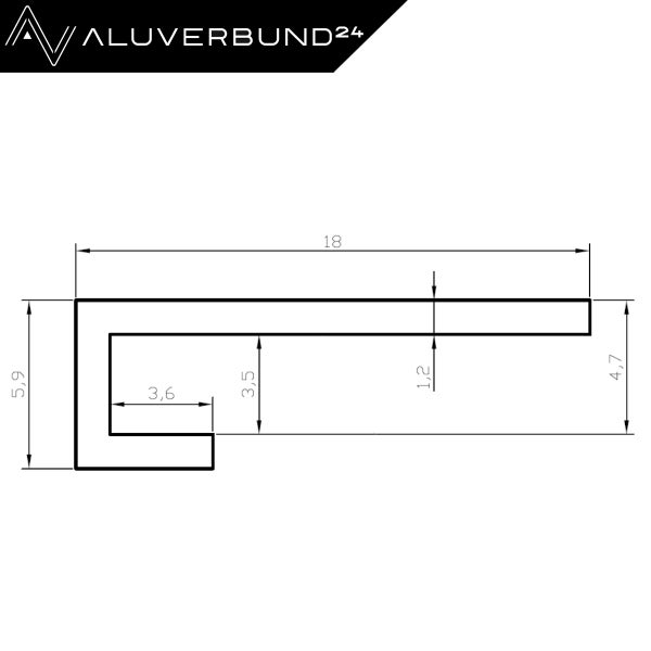 Technische Zeichnung eines L-förmigen Profils mit Maßangaben