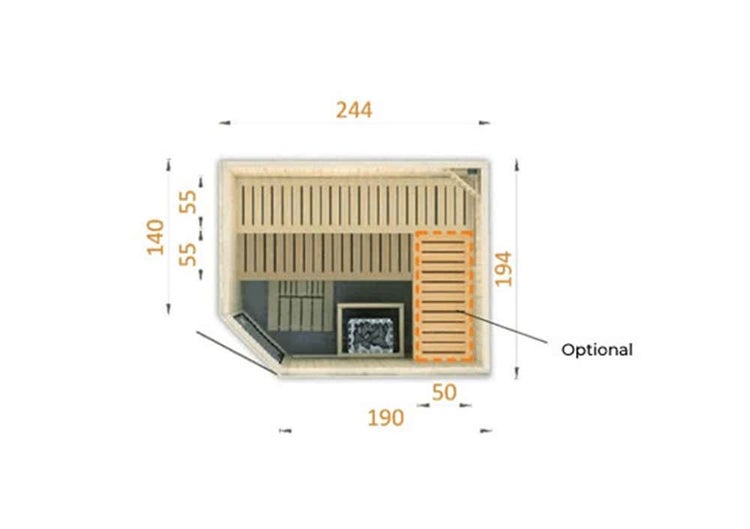 FinnTherm Innensauna Corner Innensauna 1 Sitzbänke aus Holz, Saunakabine mit 40 mm Wandstärke, Dampfsauna mit Montagematerial, Naturbelassen 1,4x1,4m