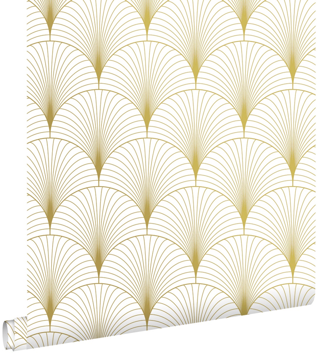 ESTAhome Tapete Art Decó Muster Weiß und Gold - 0,53 x 10,05 m - 139456