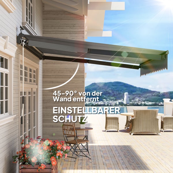 Outsunny Klemmmarkise mit Handkurbel Solar-Lichte Gelenkarmmarkise Markise Sonnenschutz UV 50+, Balkonmarkise inkl. Wandhalterung Sonnenmarkise 400 cm breit für Terrasse Balkon Veranda, Grau