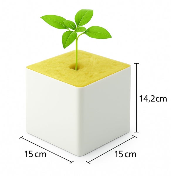 Anzuchtwürfel mit Basilikumpflanze und den Maßen 15 x 15 x 14,2 cm