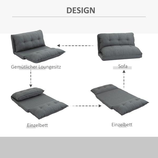 HOMCOM Bodenstuhl 2-in-1 Bodensofa Schlafsofa 13 Positionen Verstellbare Rückenlehne für Wohnzimmer Leinen 100 x 71 x 54 cm Grau