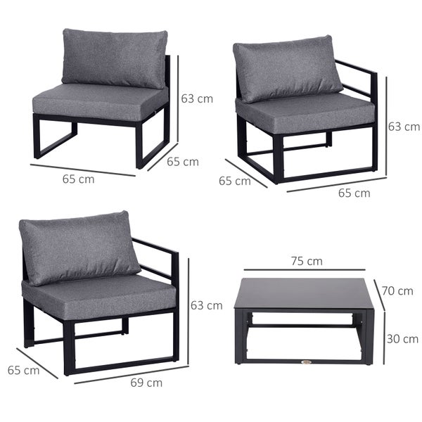 Outsunny 6-tlg. Gartengarnitur Gartenset Gartensofaset Sitzgruppe Gartenmöbel Alu+ Polyester + Hartglas Grau 4 x Sessel 1 x Ecksofa 1 x Beistelltisch Kissen für 4–5 Personen