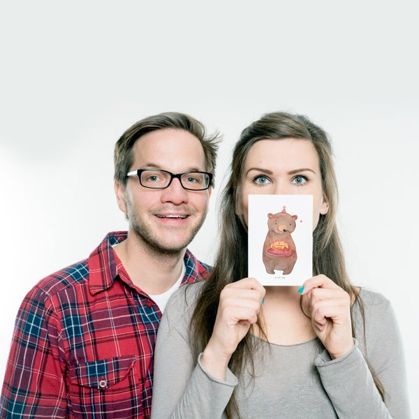 Mr. & Mrs. Panda Postkarte Geburtstag Bär Torte - Weiß