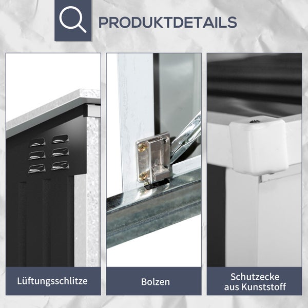 Outsunny Mülltonnenbox, 178,5L x 104,5B x 128,5 cm, Stahl, Eisen, schwarz