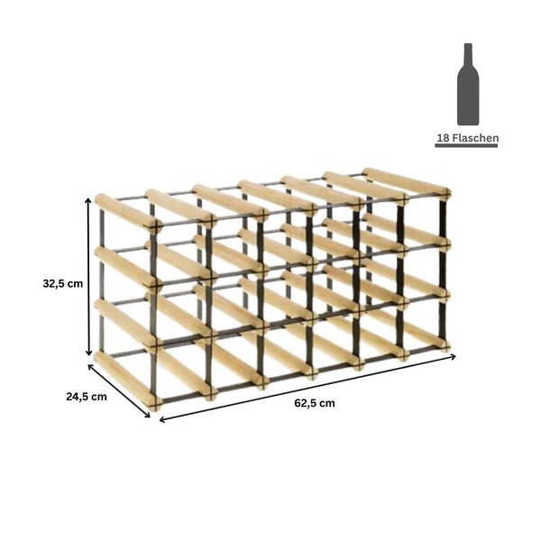 PROREGAL Modulares Weinregal Vinotega Mod Metal HxBxT 32,5 x 62,5 x 24,5 cm 6 x 3 Flaschen Massives Kiefernholz Natur