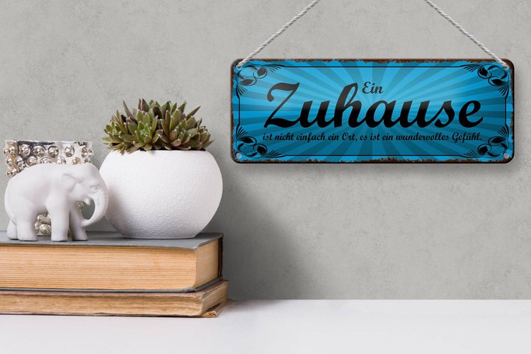 Blechschild Spruch 27x10cm Zuhause ist wundervolles Gefühl Dekoration