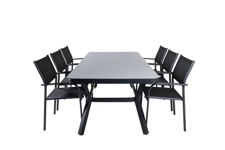 Virya Gartenset Tisch 100x200cm und 6 Stühle Santorini schwarz, grau. 100 X 200 X 74 cm
