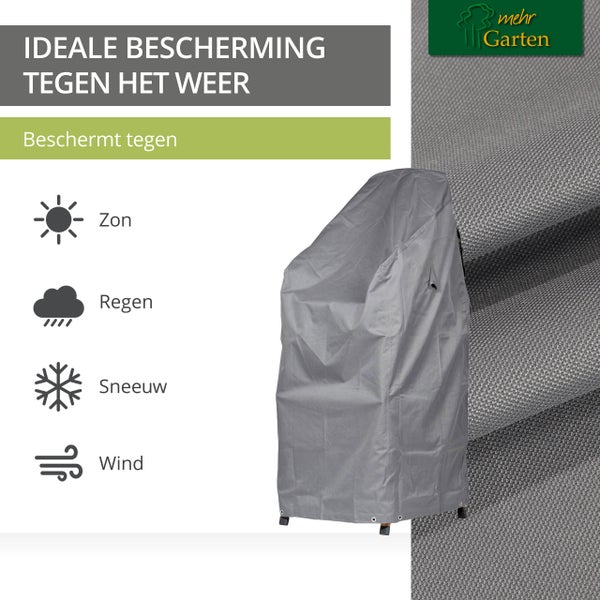 Mehr Garten - Premium PROTECT Stapelstuhl-Abdeckung, 68 (B) x 96 (T) x 110/150 (H) cm I Gartenmöbel-Schutzhülle wasserdicht, UV-beständig & atmungsaktiv aus robustem Gewebe I Taupe (Hellgrau)