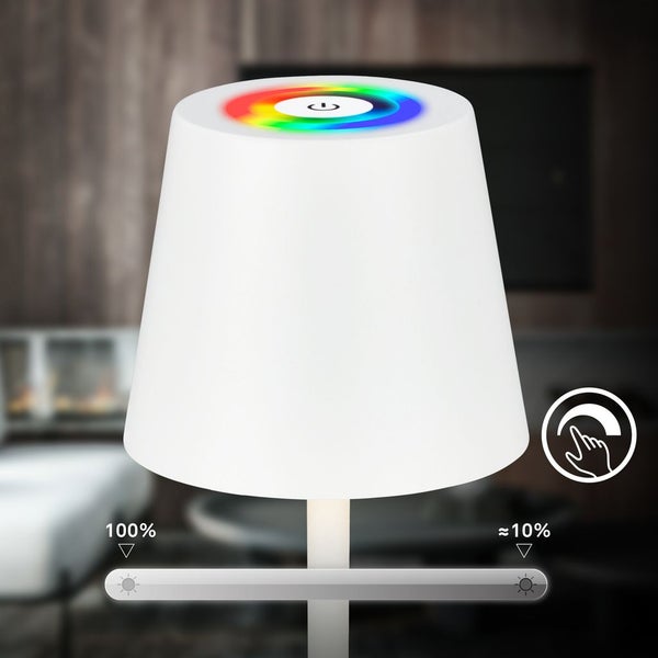 Briloner Cilano RGBW LED Tischlampe kabellos IP44, Dimmbar, Touch, Kabellos, Spritzwasserschutz, Weiß, Ø12 x 36 cm