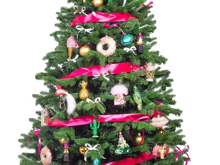 Geschmückter künstlicher weihnachtsbaum mit 115 Stk Kugeln HAPPY AND PINK 210 cm mit Metallständer