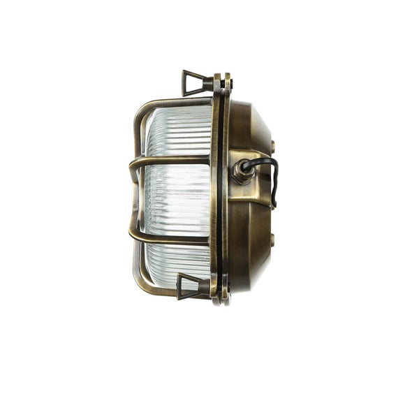 Wandleuchte im Marine-Stil mit Schutzgitter und geripptem Glas