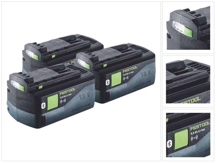 Festool Akku Set 3x BP 18 Li 5,0 ASI Akku 18 V 5,0 Ah / 5000 mAh Li-Ion ( 3x 577660 ) Bluetooth mit Ladestandanzeige